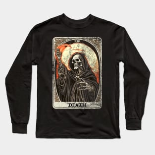 Vintage Death Tarot Card Grim Reaper Occult Satanic Horror Long Sleeve T-Shirt